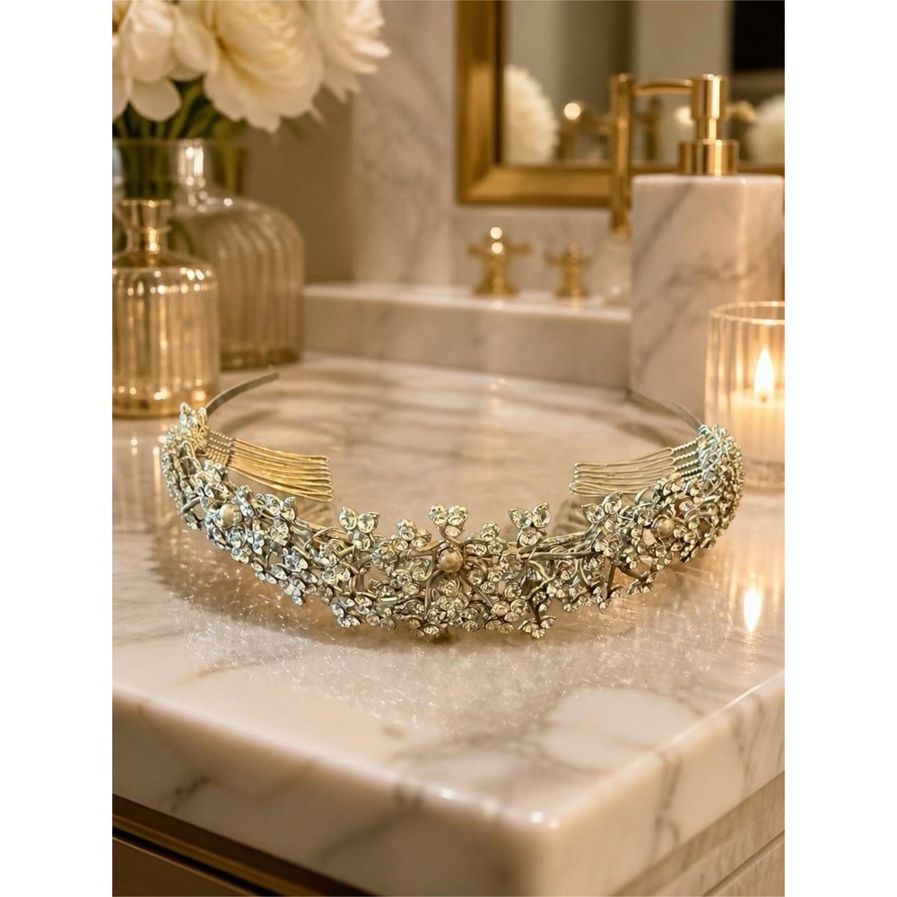 Paris By Debra Moreland Urban Ballet Bridal Tiara Crown Pearls/Rhinestones VTG